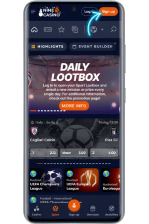 Orange signup button top right