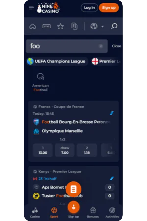 Screenshot of event search using search engine