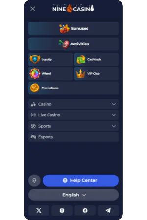 Screenshot of the navigation menu