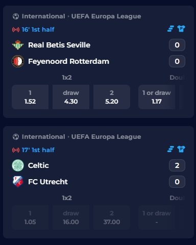 An example of sports betting at Ninecasino
